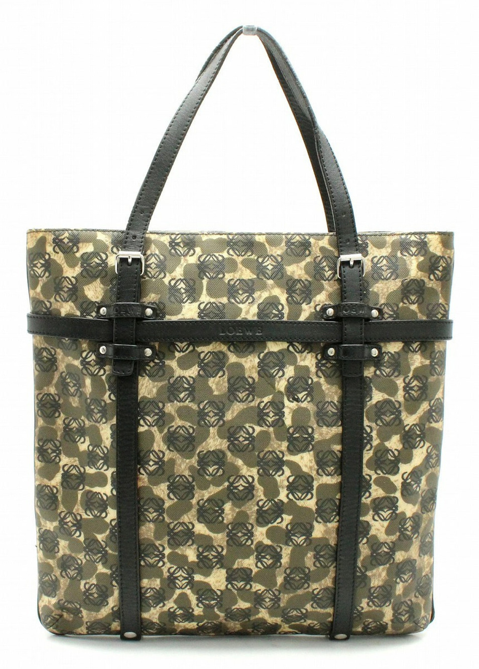 Loewe Anagram Tote Bag Handbag Leather Beige Brown Cream Black